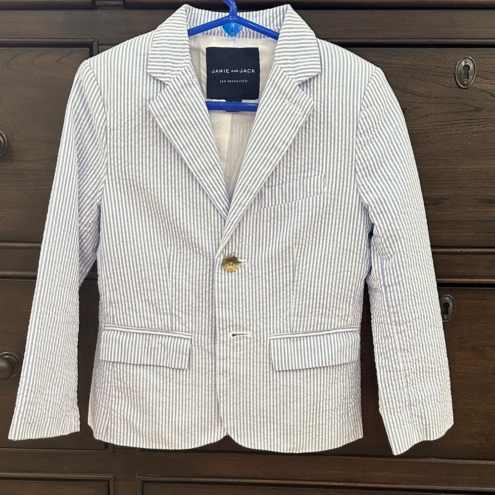 Janie and Jack Light Blue & White Striped Seersucker Blazer